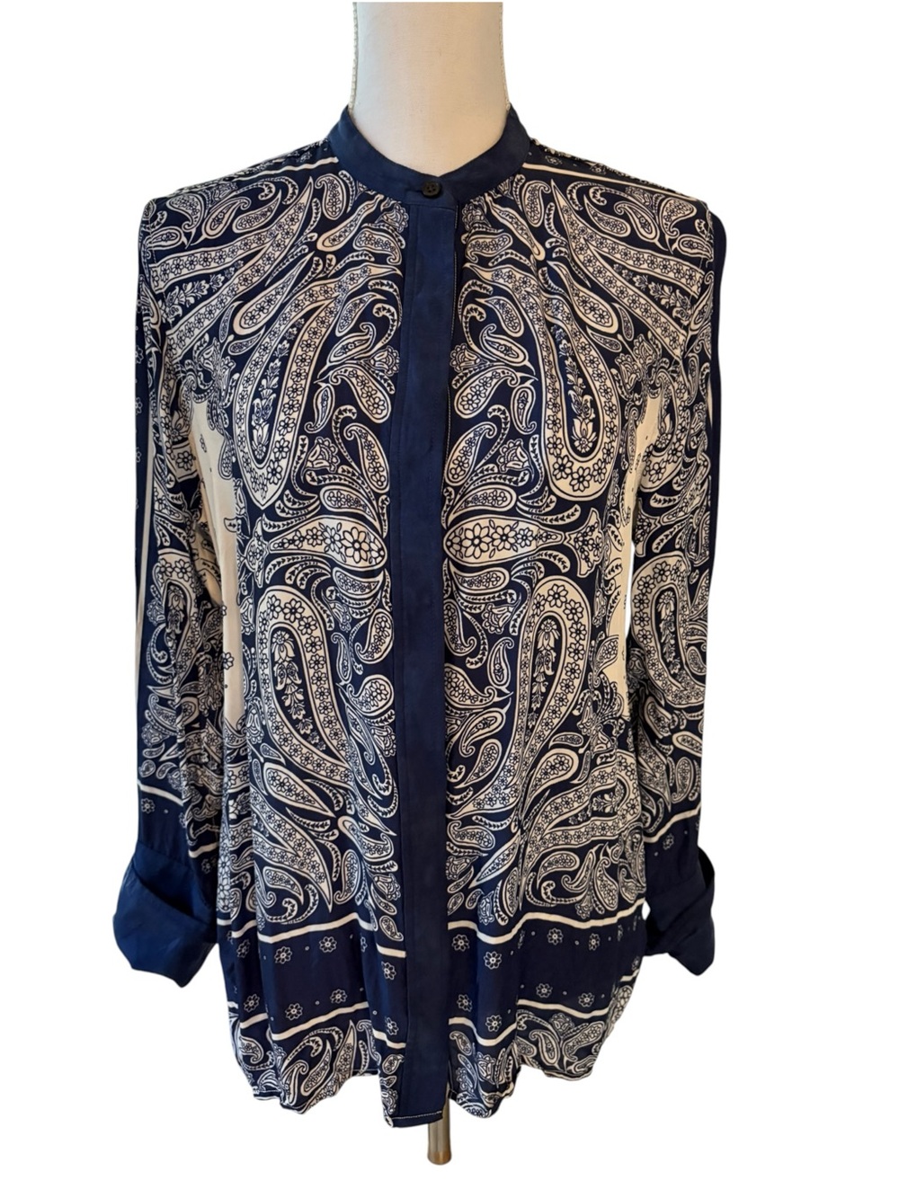 J. Crew Paisley Blue and White Button Up Blouse.  Size 8